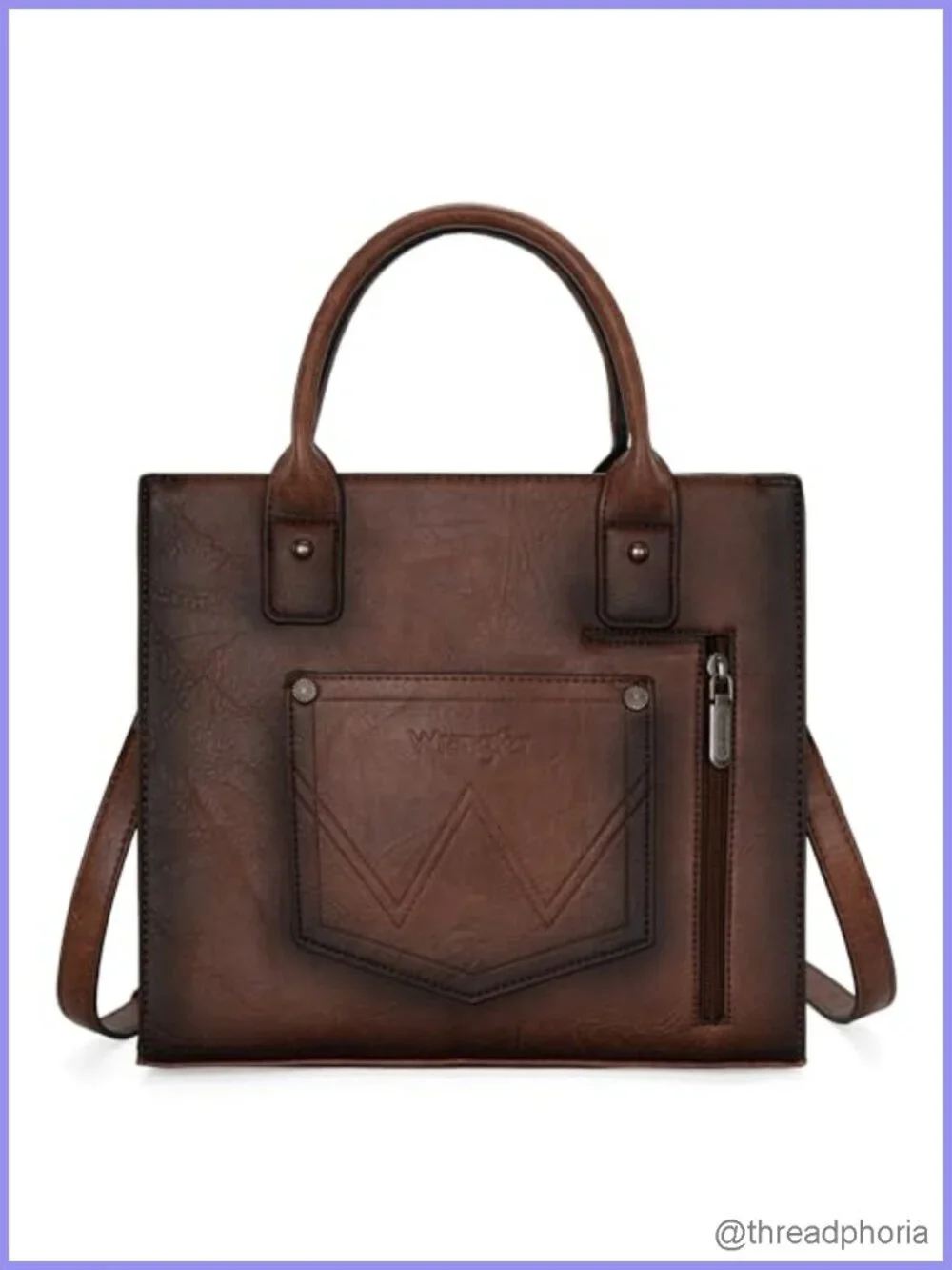 Distressed Vegan Leather Satchel Tote Bag Purse Wallet Set Whipstitch Tassels